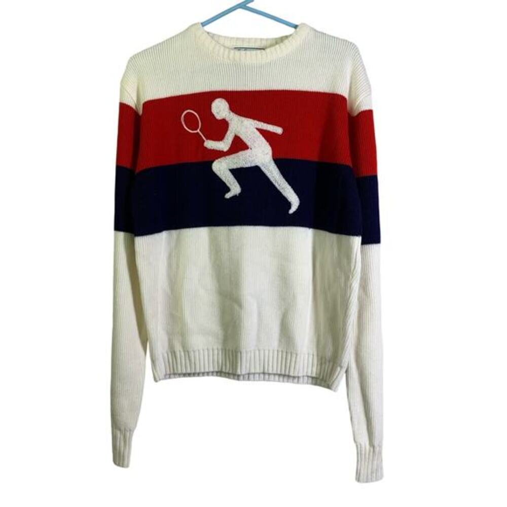 TOM GORMAN Tennis Trail Pacific Trail Sweater VTG Crew‎ Neck Knit Tennis Player